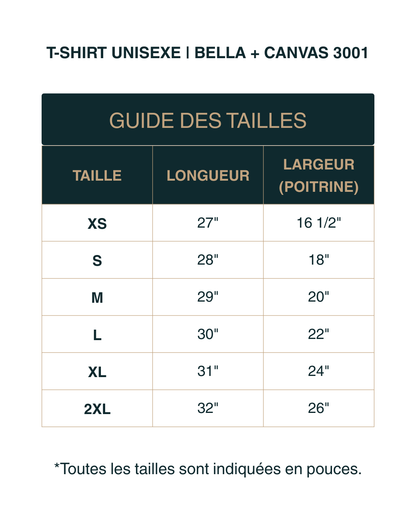 T-shirt unisexe manches courtes | Essentiel & Confortable | Bella + Canvas 3001 | 79 couleurs disponibles