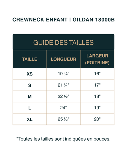 Crewneck Enfant | Gildan 18000B Heavy Blend | 10 couleurs disponibles