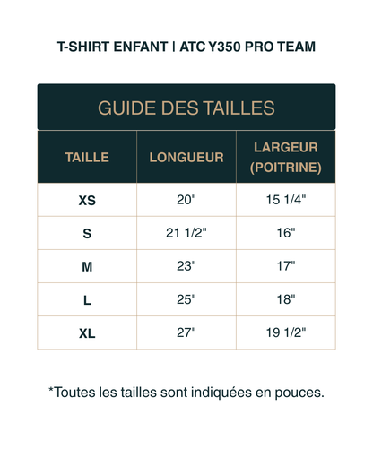 T-shirt enfant manches courtes | Léger & Respirant | ATC Y350 Pro Team | 20 couleurs disponibles