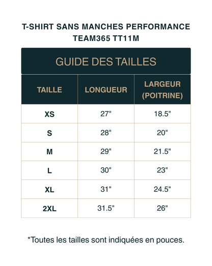 T-Shirt sans manches Zone Performance | Team365 TT11M | 8 couleurs disponibles
